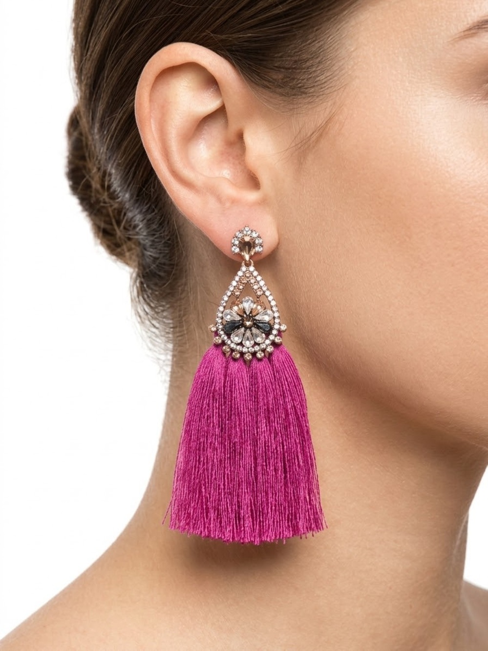 Bold Fuchsia Tassel Drop Earrings - Women Jewelry